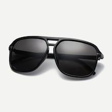 Romwe Men Double Bridge Pilot Sunglasses