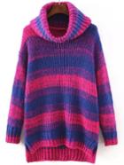 Romwe Turtleneck Striped Dip Hem Rose Red Jumper