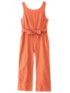 Romwe Orange Sleeveless Pockets Bow Backless Jumpsuit