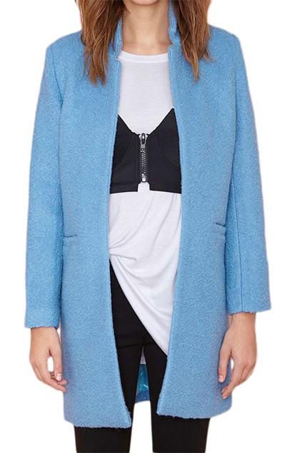 Romwe Double Pockets Buttonless Slim Coat