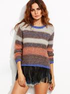 Romwe Multicolor Marled Knit Striped Pullover Sweater