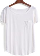 Romwe Round Neck With Pocket White T-shirt