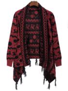 Romwe Animal Pattern Tassel Red Coat