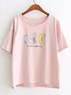 Romwe Pink Print Short Sleeve Casual T-shirt