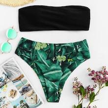 Romwe Tropical Print Mixed & Match Bikini Set