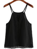 Romwe Spaghetti Strap Cut Out Black Cami Top