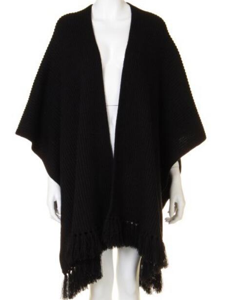Romwe Tassel Long Black Poncho