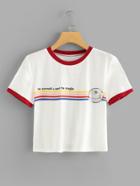 Romwe Contrast Trim Printed T-shirt