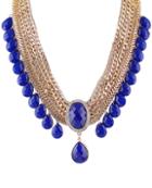 Romwe Blue Drop Gemstone Gold Multilayer Necklace