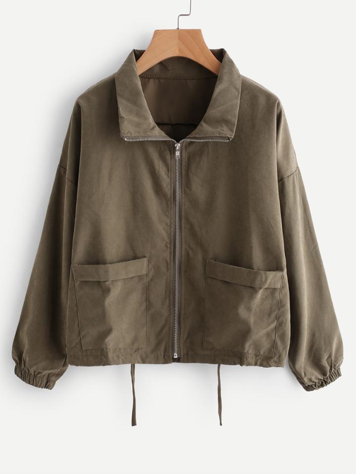Romwe Zip Up Drawstring Jacket