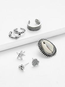 Romwe Starfish & Scallop Design Earring Set