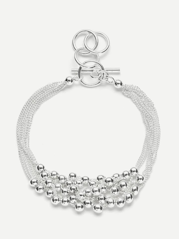 Romwe Metal Beaded Design Layered Chain Bracelet