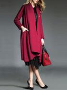 Romwe Lapel Open Front Woolen Long Red Coat