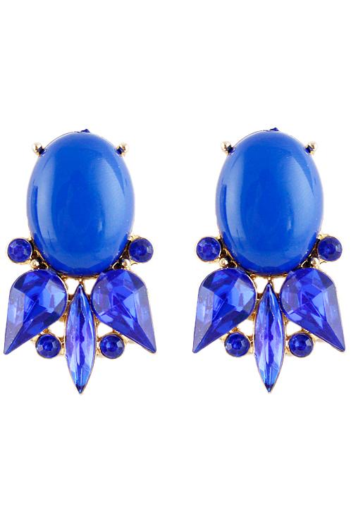 Romwe Blue Gemstone Hollow Dangle Earrings