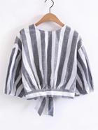 Romwe Vertical Striped Bow Tie Back Top
