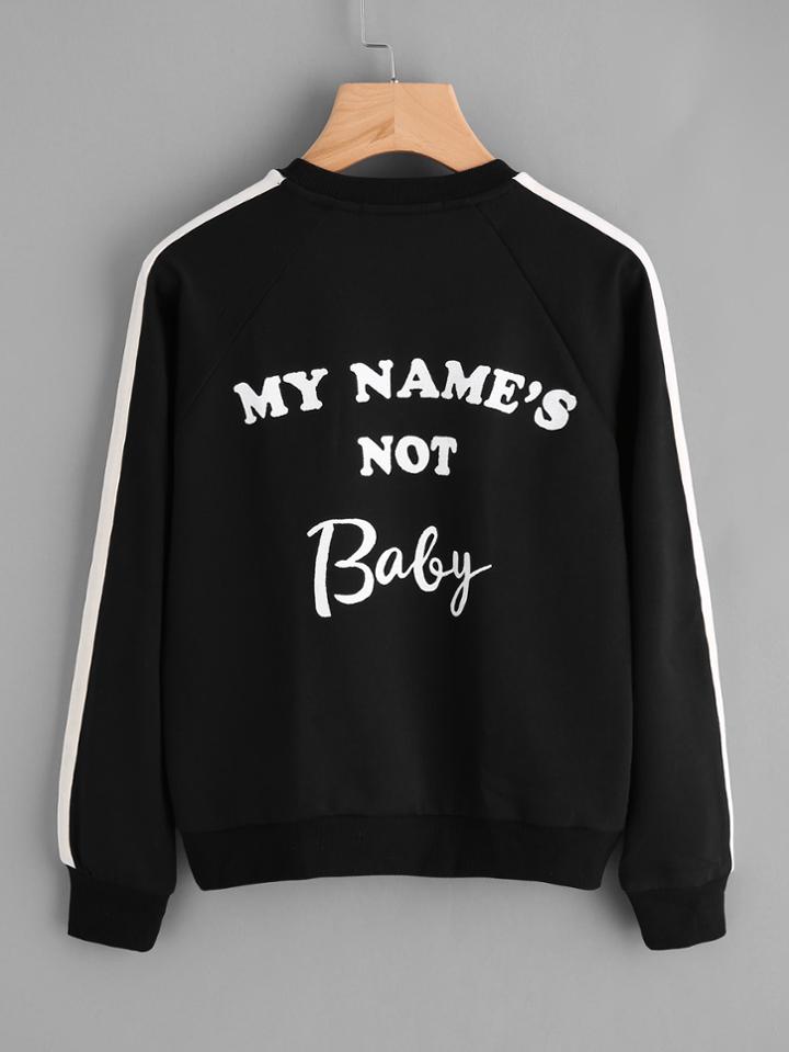 Romwe Slogan Print Back Embroidered Heart Patch Sweatshirt