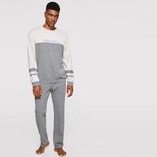 Romwe Guys Letter Color Block Top & Pants Pj Set