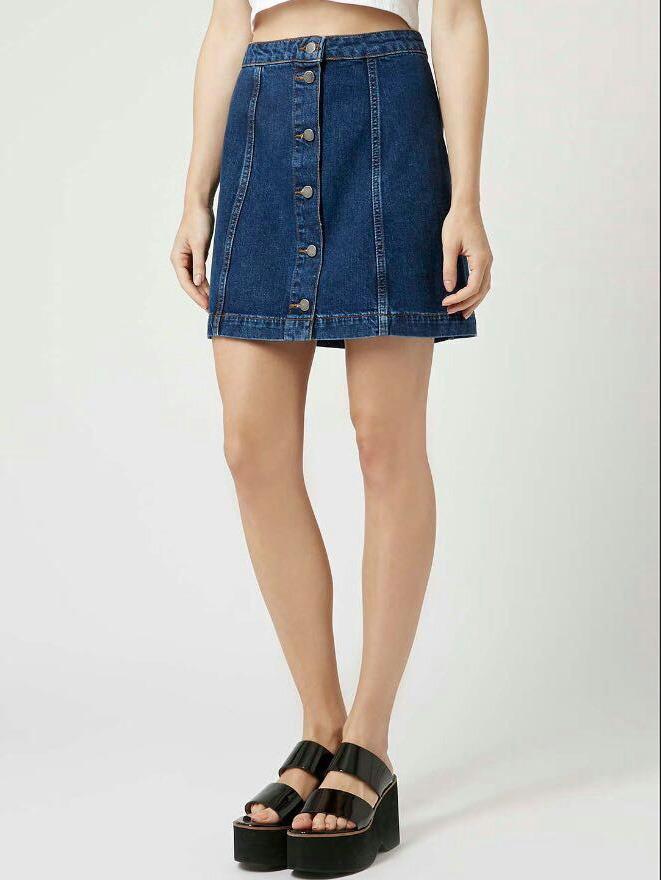 Romwe Blue Single-breasted A-line Denim Skirt