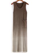 Romwe Sleeveless With Pocket Ombre Coffee Dress