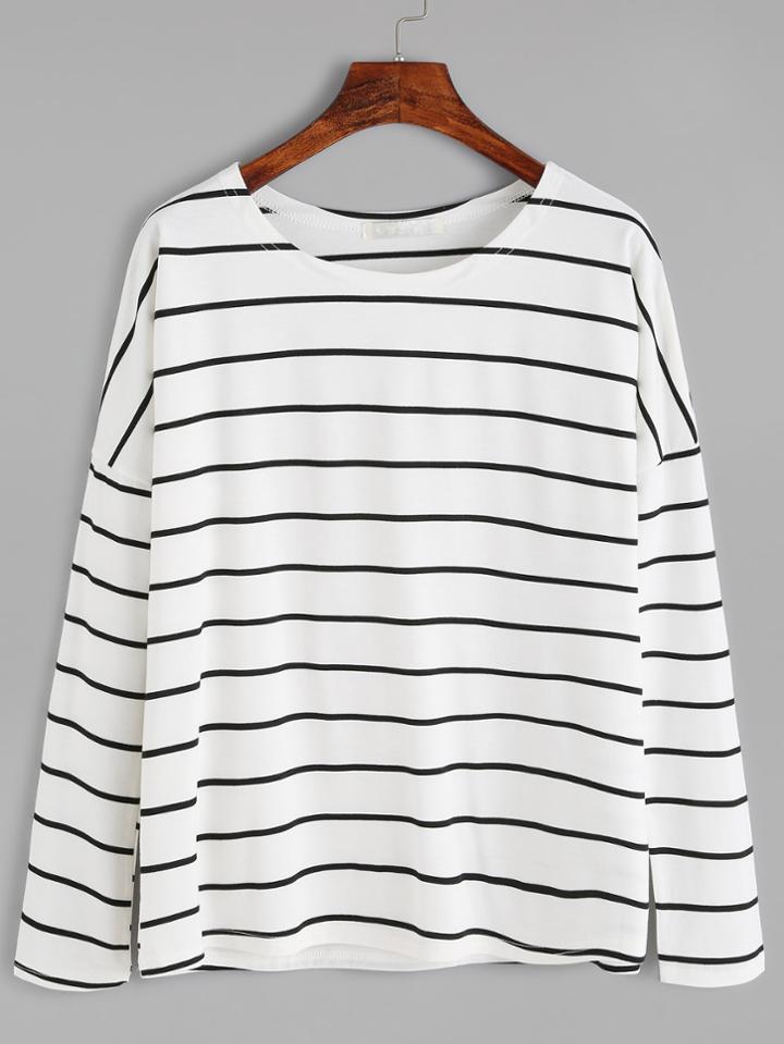 Romwe Striped Drop Shoulder T-shirt