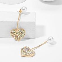 Romwe Faux Pearl Top Heart Shaped Drop Earrings