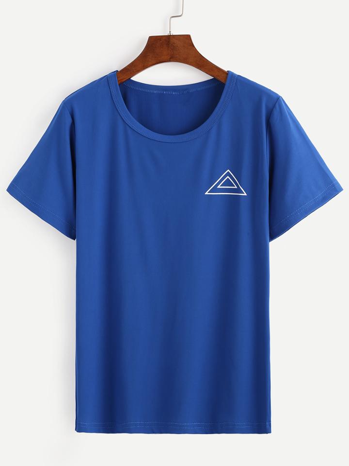 Romwe Blue Triangle Print T-shirt