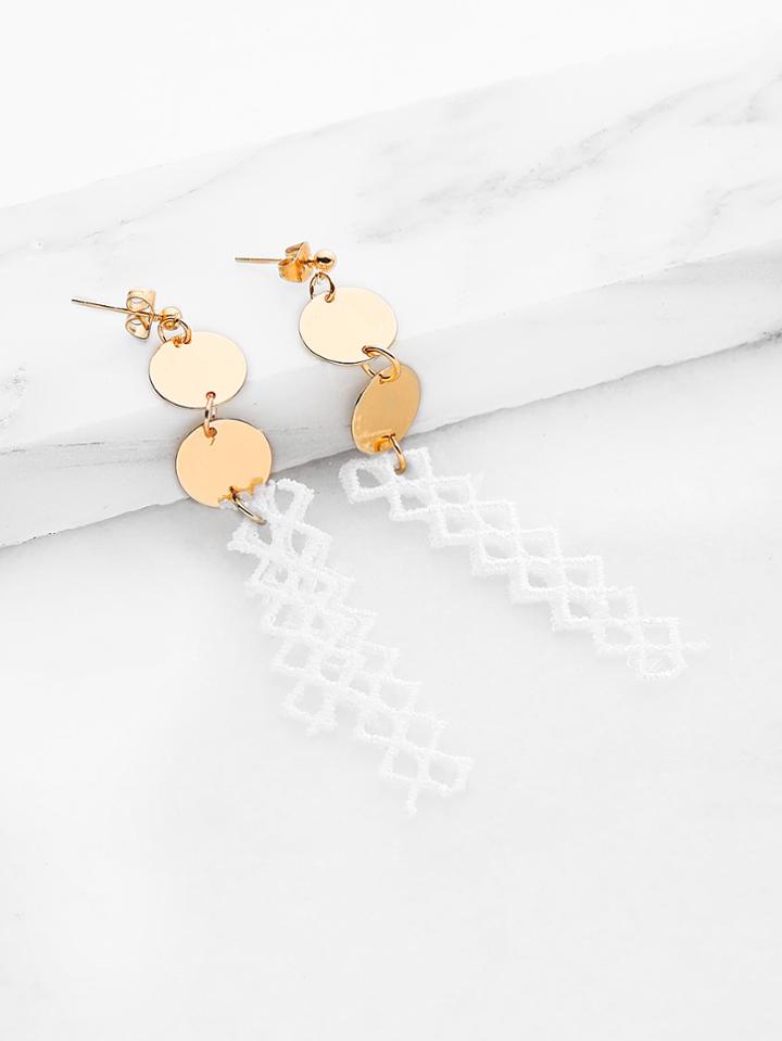 Romwe Lace Drop Earrings With Sequin