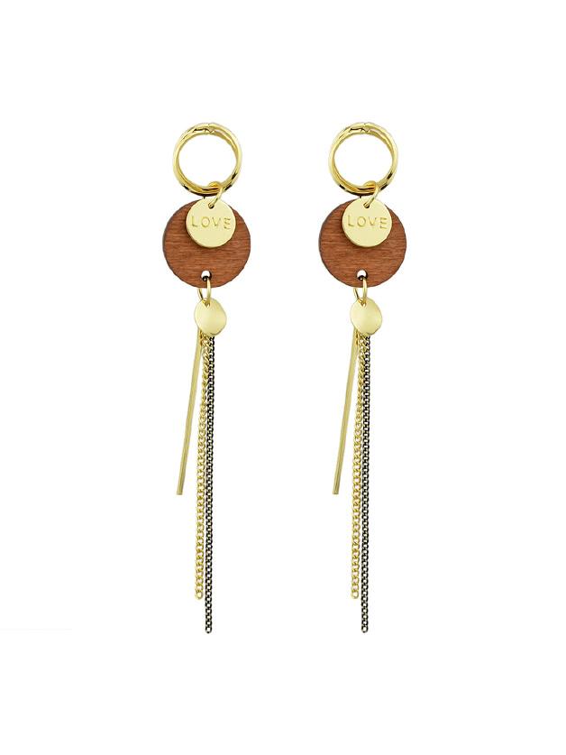 Romwe Brown Vintage Wood Tassel Earrings