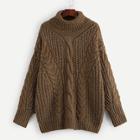 Romwe Plus Turtleneck Cable Knit Marled Sweater