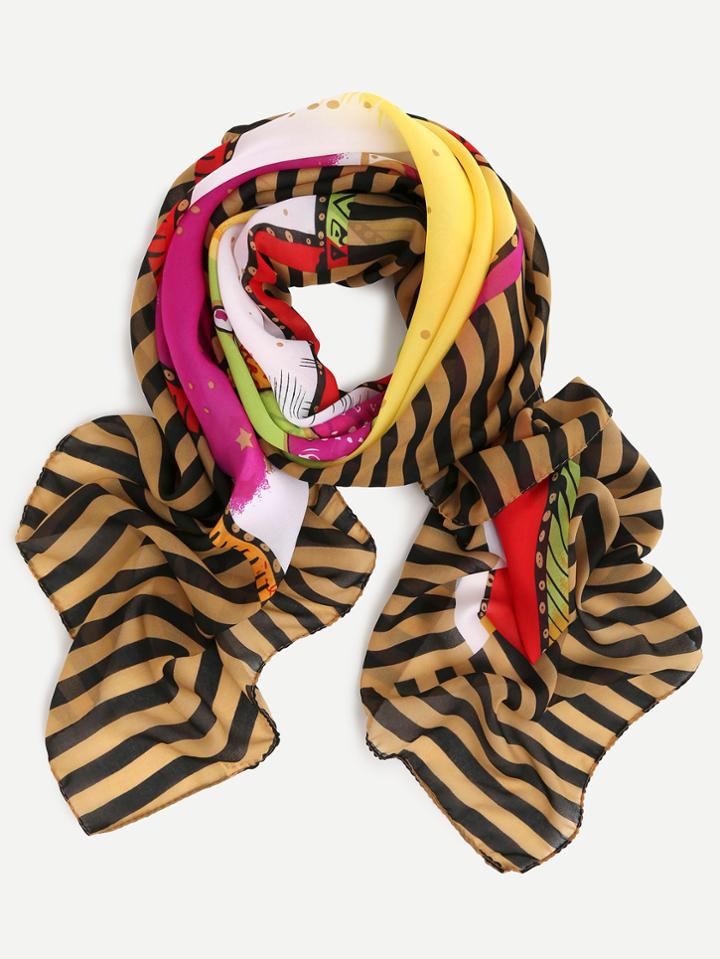 Romwe Multicolor Tribal Print Chiffon Scarf