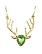 Romwe Green Rhinestone Deer Pendant Necklace