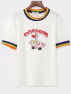 Romwe White Striped Trim Cartoon Print T-shirt