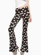 Romwe Black Daisy Print Low Waist Flare Pants