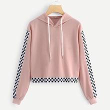Romwe Checkerboard Print Hooded Sweatshirt