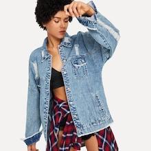Romwe Rip Detail Raw Hem Jacket