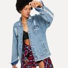 Romwe Rip Detail Raw Hem Jacket