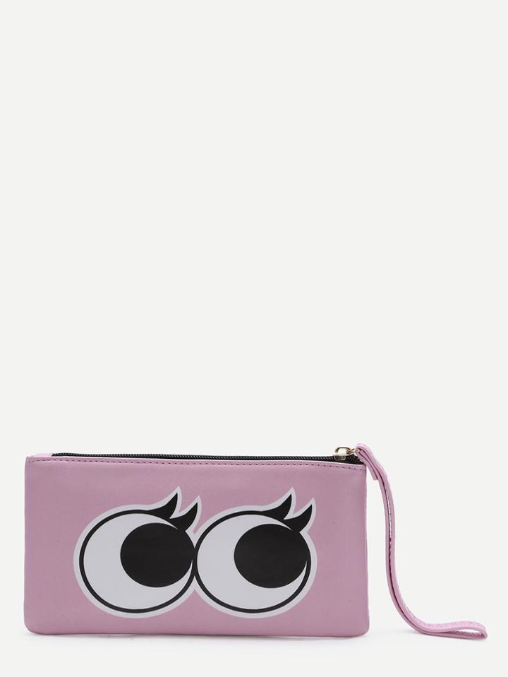 Romwe Pink Eye Pattern Pu Purse