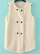 Romwe Round Neck Double Breasted Apricot Vest