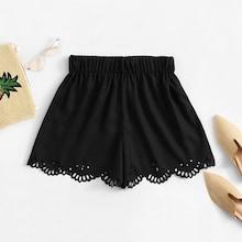 Romwe Scallop Hem Hollow Out Shorts