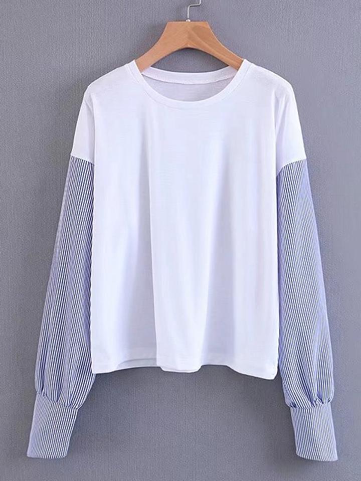 Romwe 2 In 1 Striped Sleeve Top