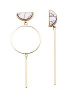 Romwe Gold Tone Gemstone Circle Bar Pendant Asymmetrical Earrings