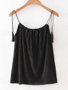 Romwe Black Broomstick Tassel Strap Top