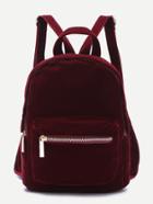 Romwe Burgundy Pocket Front Double Handle Velvet Backpack
