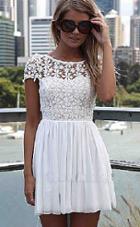 Romwe Backless Lace Pleated White Dress