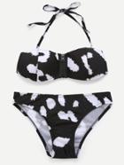 Romwe Black Animal Print Zip Front Halter Neck Bikini Set