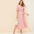 Romwe Flutter Sleeve Flounce Trim Wrap Split Dress
