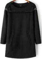 Romwe Hollow Grid Pockets Black Dress