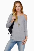 Romwe Off-shoulder Strap Grey T-shirt