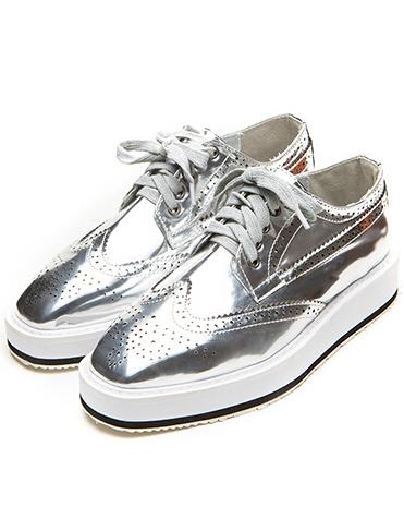 Romwe Silver Square Toe Lace Up Flat Shoes