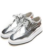 Romwe Silver Square Toe Lace Up Flat Shoes
